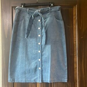 Love tree Corduroy Dusty Blue Button Down Skirt with Tie Size L